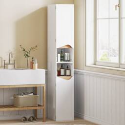 Wyld Haus Rasa Slim Tall Bathroom Storage Cabinet 2 Doors 2 Shelves White in Natural White - thumbnail 3