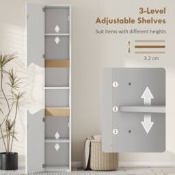 Wyld Haus Rasa Slim Tall Bathroom Storage Cabinet 2 Doors 2 Shelves White in Natural White - thumbnail 6