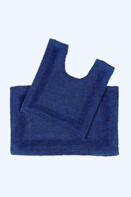 Homescapes Luxury Bath Mat Set Reversible 1600GSM 100% Cotton 2 Pc w. Pedestal Mat in Navy - image 1