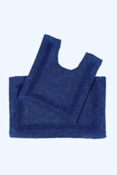 Homescapes Luxury Bath Mat Set Reversible 1600GSM 100% Cotton 2 Pc w. Pedestal Mat in Navy - thumbnail 1