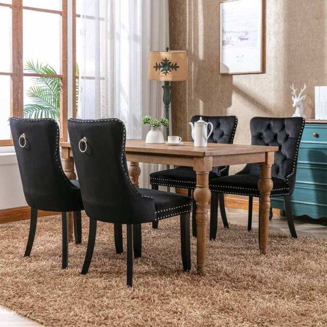 Matteo Modern Black Velvet Dining Chairs - Button Tufted, Set of 4 - image 1
