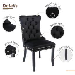 Matteo Modern Black Velvet Dining Chairs - Button Tufted, Set of 4 - thumbnail 5