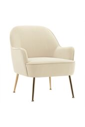 Living and Home Beige Velvet Upholstered Accent Chair Lounge Chair with Gold Plated Feet in White - thumbnail 5