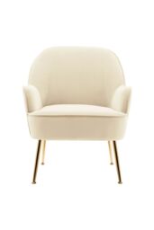 Living and Home Beige Velvet Upholstered Accent Chair Lounge Chair with Gold Plated Feet in White - thumbnail 4