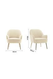 Living and Home Beige Velvet Upholstered Accent Chair Lounge Chair with Gold Plated Feet in White - thumbnail 3