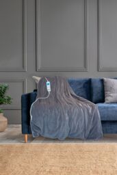 Neo Electric Heated Throw Over Sherpa Blanket - Reversible in Grey - thumbnail 1