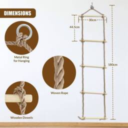 Kelvenix Hanging Rope Ladder with 5 Wooden Rungs in Brown - thumbnail 2