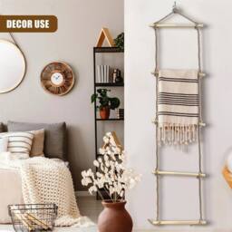 Kelvenix Hanging Rope Ladder with 5 Wooden Rungs in Brown - thumbnail 5