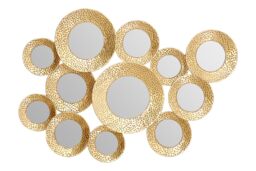 Orsina Hammered Silver Wall Mirror, Vintage Textured Finish Multi-Circle Wall Mirror, Entryway Accent Mirror in Gold