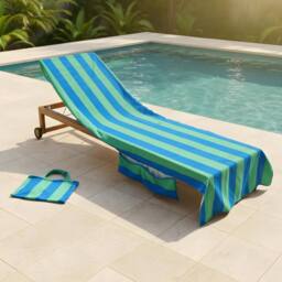 OHS Stripes Beach Towel with Bag Quick Dry Absorbent Travel Spa in Green - thumbnail 1