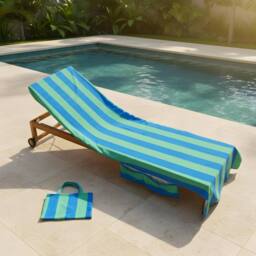 OHS Stripes Beach Towel with Bag Quick Dry Absorbent Travel Spa in Green - thumbnail 3