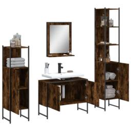 Berkfield Home 4 Piece Bathroom Cabinet Set Smoked Oak Engineered Wood in Brown - thumbnail 4