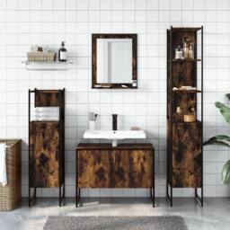 Berkfield Home 4 Piece Bathroom Cabinet Set Smoked Oak Engineered Wood in Brown - thumbnail 3