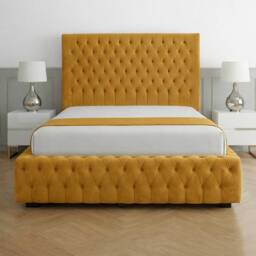 Living Comfort Bedz Countess Plush Velvet Upholstered Bed Slatted Base - 48Inch Headboard in Mustard - Size: Double - thumbnail 2