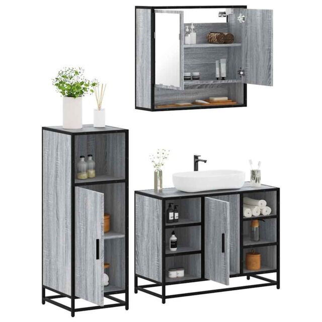 Berkfield Home 3 Piece Bathroom Furniture Set Grey Sonoma Engineered Wood - image 1