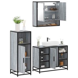 Berkfield Home 3 Piece Bathroom Furniture Set Grey Sonoma Engineered Wood - thumbnail 1