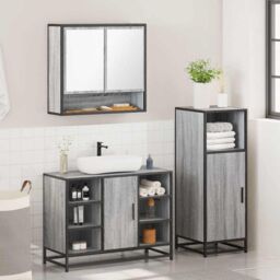 Berkfield Home 3 Piece Bathroom Furniture Set Grey Sonoma Engineered Wood - thumbnail 4
