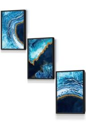 ARTZE Abstract Navy, Blue & Gold Oceans Framed Wall Art - Small in Black - Size: W33 cm x H45 cm x D20mm