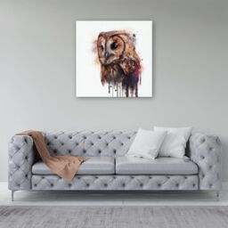 "Warren Reed - Designer Tawny Owl Face Splashart Light Background Canvas in Brown - Size: W16"" x H16""" - thumbnail 4