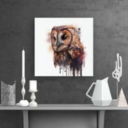 "Warren Reed - Designer Tawny Owl Face Splashart Light Background Canvas in Brown - Size: W16"" x H16""" - thumbnail 2
