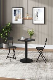 Living and Home Black Round Coffee Table with Metal Base - thumbnail 2