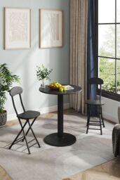 Living and Home Black Round Coffee Table with Metal Base - thumbnail 1