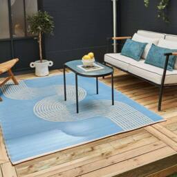 THE RUGS Reversible Weatherproof Outdoor Rug Wavy Line Blue & Beige - Size: 90 cm x 150 cm - thumbnail 1