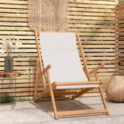 Berkfield Home Folding Beach Chair Solid Wood Teak Cream