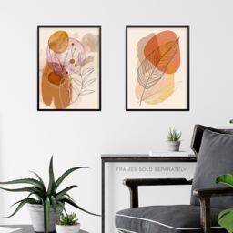 "Artery8 Set of 3 Mid Century Modern Leaves Fronds 12X16"" Wall Art Prints in Beige - Size: A4" - thumbnail 6