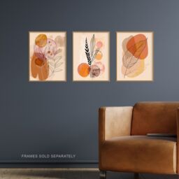 "Artery8 Set of 3 Mid Century Modern Leaves Fronds 12X16"" Wall Art Prints in Beige - Size: A4" - thumbnail 2