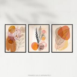 "Artery8 Set of 3 Mid Century Modern Leaves Fronds 12X16"" Wall Art Prints in Beige - Size: A4" - thumbnail 5