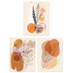 "Artery8 Set of 3 Mid Century Modern Leaves Fronds 12X16"" Wall Art Prints in Beige - Size: A4" - thumbnail 1