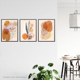 "Artery8 Set of 3 Mid Century Modern Leaves Fronds 12X16"" Wall Art Prints in Beige - Size: A4" - thumbnail 3
