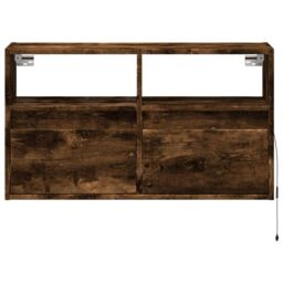 Berkfield Home TV Wall Cabinet with LED Lights Smoked Oak 80x31x45 cm in Brown - Size: 80 x 31 x 45 cm - thumbnail 6