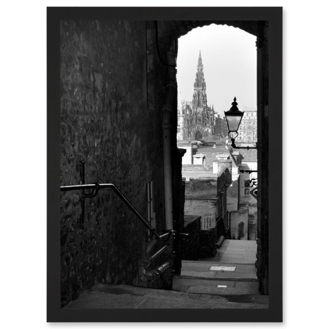 Artery8 Photo Cityscape Edinburgh Royal Mile Lane Black White Scotland Artwork Framed Wall Art Print A4 - image 1