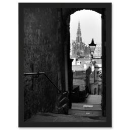 Artery8 Photo Cityscape Edinburgh Royal Mile Lane Black White Scotland Artwork Framed Wall Art Print A4 - thumbnail 1
