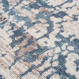 Kukoon Blue Grey Distressed Abstract Non Slip Washable Low Pile Rug in Mid Blue - Size: 60 cm x 240 cm - thumbnail 4
