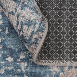 Kukoon Blue Grey Distressed Abstract Non Slip Washable Low Pile Rug in Mid Blue - Size: 60 cm x 240 cm - thumbnail 5
