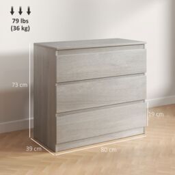 HOMCOM Chest of Drawers, 3 Drawer Storage Cabinet Unit for Bedroom in Grey - thumbnail 3