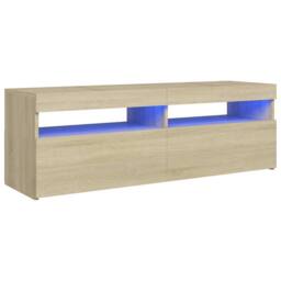 Berkfield Home TV Cabinet with LED Lights Sonoma Oak 120x35x40 cm in Light Tan - Size: 120 x 35 x 40 cm - thumbnail 1