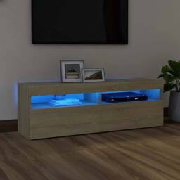 Berkfield Home TV Cabinet with LED Lights Sonoma Oak 120x35x40 cm in Light Tan - Size: 120 x 35 x 40 cm - thumbnail 2