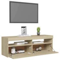 Berkfield Home TV Cabinet with LED Lights Sonoma Oak 120x35x40 cm in Light Tan - Size: 120 x 35 x 40 cm - thumbnail 6