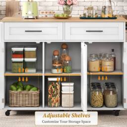 BTM Kitchen Island on Wheels Folding Tabletop Storage Trolley Cabinet in White - thumbnail 5