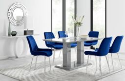 FurnitureboxUK Imperia 6 Grey Dining Table & 6 Pesaro Silver Leg Chairs in Navy - thumbnail 1