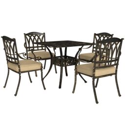 OUTSUNNY 5 Pieces Cast Aluminium Garden Dining Set with Parasol Hole, Bronze - Size: 4 Person - thumbnail 2