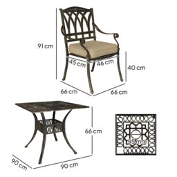 OUTSUNNY 5 Pieces Cast Aluminium Garden Dining Set with Parasol Hole, Bronze - Size: 4 Person - thumbnail 3