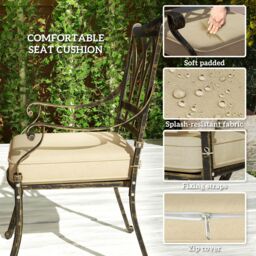 OUTSUNNY 5 Pieces Cast Aluminium Garden Dining Set with Parasol Hole, Bronze - Size: 4 Person - thumbnail 5