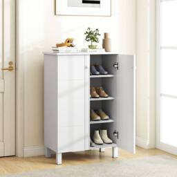 Costway 4-Tier Shoe Storage Cabinet Shoe Organizer w/Removable Shelves&2 Doors in White - thumbnail 2