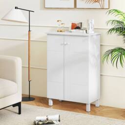 Costway 4-Tier Shoe Storage Cabinet Shoe Organizer w/Removable Shelves&2 Doors in White - thumbnail 4