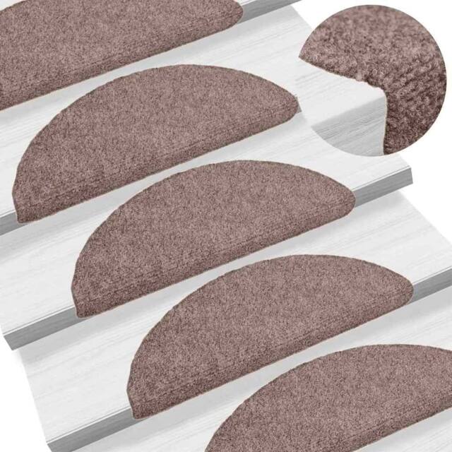 Berkfield Home 15 pcs Self-adhesive Stair Mats Needle Punch 56x17x3 cm Brown - Size: Medium - image 1